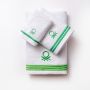 Benetton Po Σετ Πετσέτες Μπάνιου Βαμβακερές Λευκές Με Πράσινη Ρίγα 3 Τμχ