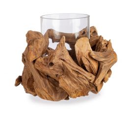 Bizzotto Izara Κηροπήγιο Γυάλινο/Ξύλινο Teak Ø36x22