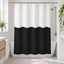 MRShome Κουρτίνα Μπάνιου Δίχρωμη Υφασμάτινη 180x180 I Μαύρη/Λευκή