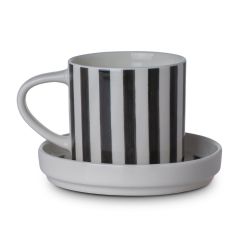 Estia Κούπα Με Πιατάκι Hand Lines New Bone 300 ml I Μαύρη