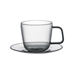 Estia Φλιτζάνι Cappuccino Με Πιατάκι Yalo Γυάλινο Γκρι 280ml