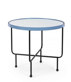 Bizzotto Painter Βοηθητικό Τραπέζι Γυάλινο/Μεταλλικό Μπλε Ø58,5x51