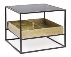 Bizzotto Mavila Τραπέζι Σαλονιού Γυάλινο/Μεταλλικό Μαύρο/Χρυσό 62x62x50