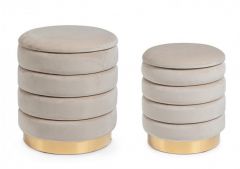 Bizzotto Darina Σκαμπώ Βελούδινο Μπεζ Σετ 2 Τμχ Ø40x44