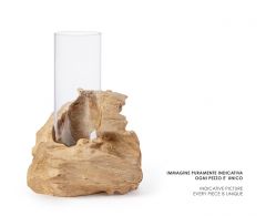 Bizzotto Izara Κηροπήγιο Γυάλινο/Ξύλινο Teak Ø26x31