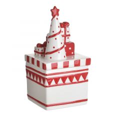 Inart Χριστουγεννιάτικη Μπισκοτοθήκη Κεραμική Λευκή/Κόκκινη 14x27 Κωδικός: 2-60-421-0004