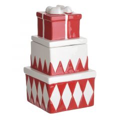 Inart Χριστουγεννιάτικη Μπισκοτοθήκη Κεραμική Λευκή/Κόκκινη 12x23 Κωδικός: 2-60-421-0005