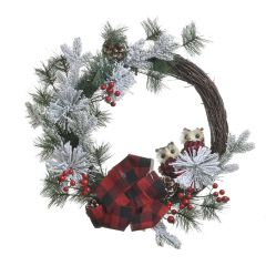 Inart Χριστουγεννιάτικο Στεφάνι Χιονισμένο Πράσινο/Κόκκινο 50 Εκ. Κωδικός: 2-85-397-0015
