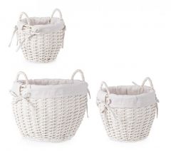 Bizzotto Alesha Καλάθια Ξύλινα Λευκά Σετ 3 Τμχ Ø38,5x30