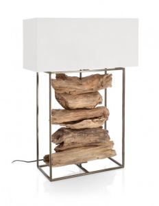 Bizzotto Kubi Επιτραπέζιο Φωτιστικό Ξύλινο Teak Natural/Λευκό 54x20x76