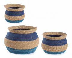 Bizzotto Καλάθια Seagrass Natural/Μπλε Σετ 3 Τμχ Ø39x34 Εκ.