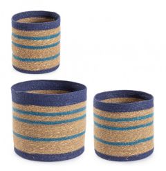 Bizzotto Καλάθια Seagrass Natural/Μπλε Σετ 3 Τμχ Ø30x28 Εκ.