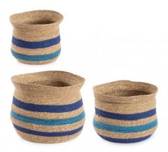 Bizzotto Καλάθια Seagrass Natural/Μπλε Σετ 3 Τμχ Ø30x25 Εκ.