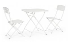 Bizzotto Yvonne Σετ Τραπέζι Bistrot Με 2 Καρέκλες Μεταλλικό Λευκό 70x70x71 Εκ.