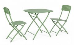 Bizzotto Yvonne Σετ Τραπέζι Bistrot Με 2 Καρέκλες Μεταλλικό Πράσινο 70x70x71 Εκ.