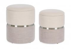 Bizzotto Radinka Σκαμπώ Υφασμάτινα Γκρι/Ιβουάρ Σετ 2 Τμχ Ø36x44