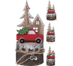 Zaros Χριστουγεννιάτικο Διακοσμητικό "Αυτοκίνητο" Ξύλινο Natural 3 Σχέδια 6,5x6,5x14,5 Κωδικός: XM592