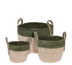 Zaros Καλάθι Από Καλάμι Natural/Λαδί Σετ 3 Τμχ 33x33x26 Κωδικός: HE220