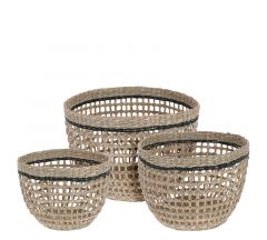 Zaros Καλάθι Seagrass Natural/Μαύρο Σετ 3 Τμχ 35x35x26 Κωδικός: HE222