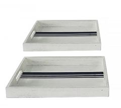 Zaros Δίσκος Ξύλινος Αντικέ Εκρού/Μπλε Σετ 2 Τμχ 47x31x5,5 Κωδικός: ID220