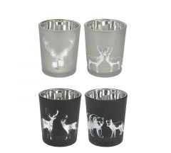 Zaros Κηροπήγιο Γυάλινο Ασημί/Μαύρο 4 Σχέδια 7,1x7,1x7,8 Κωδικός: XM418