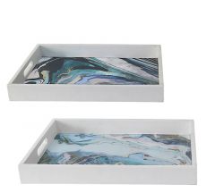 Zaros Δίσκοι "Μάρμαρο" Ξύλινοι Λευκοί Σετ 2 Τμχ 47x31x5,5 Κωδικός: ID250