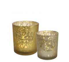 Zaros Κηροπήγιο "Merry Christmas" Γυάλινο Χρυσό Σετ 2 Τμχ 8x8x9 Κωδικός: XM715