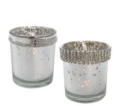 Zaros Χριστουγεννιάτικο Κηροπήγιο Γυάλινο Ασημί 7x7x8 Κωδικός: XM741