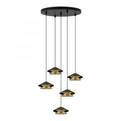 Zambelis Πεντάφωτο Φωτιστικό Οροφής Led 45W 3000K Αλουμινίου Μαύρο/Χρυσό Φ35 Εκ. 25453