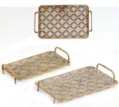 Zaros Δίσκοι Σερβιρίσματος Μεταλλικοί Χρυσοί Σετ 2 Τμχ 48x31x8 HT626