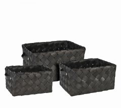Zaros Καλάθια Ξύλινα Μαύρα Σετ 3 Τμχ 39x10x39 Εκ. HE392