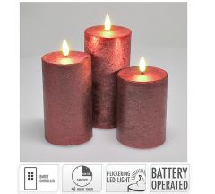 Zaros Σετ/3 κεριά led 7.5x10cm-12.5cm-15cm control & timer,μπορντω. CA487