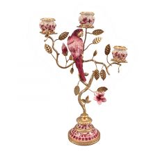 Zaros Κηροπήγιο "Κλαδί Με Παπαγάλο" Τριπλό Μπορντώ 31,5 Εκ. TM442