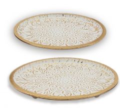 Zaros Μεταλλική πιατέλα σετ 2 τεμ. εκρού/χρυσό 39+44cm HT6674