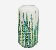Zaros Βάζο "Φύλλα" Μεταλλικό Λευκό/Πράσινο 20x41 Εκ. HE679