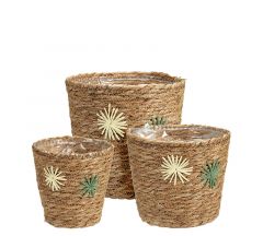 Zaros Γλαστράκια/Καλάθια Ψάθινα Natural Σετ 3 Τμχ 14-16-19 Εκ. HE707