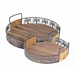 Zaros Δίσκοι "Φοίνικες" Μεταλλικοί/Ξύλινοι Καφέ Σετ 2 Τμχ 25-30 Εκ. HE711