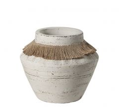 Zaros Βάζο Τερακότα Αντικέ Λευκό Με Κρόσσια 19,5 Εκ. CT472