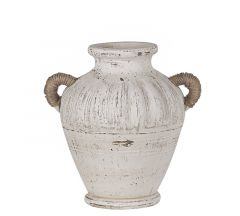 Zaros Βάζο Τερακότα Αντικέ Λευκό Με Σχοινένιες Λαβές 25,5 Εκ. CT473