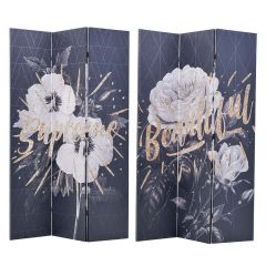 Inart Παραβάν "Λουλούδια" Υφασμάτινο Μαύρο/Λευκό 120x3x180 Κωδικός: 3-50-610-0264