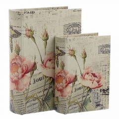 Inart Κουτί/Βιβλίο "Λουλούδια" Pu Μπεζ/Ροζ Σετ 2 Τμχ 19x7x27 Κωδικός: 3-70-106-0017