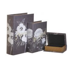 Inart Κουτί/Βιβλίο "Λουλούδια" Ξύλινο Γκρι/Λευκό Σετ 3 Τμχ 22x30x7,5 Κωδικός: 3-70-610-0051