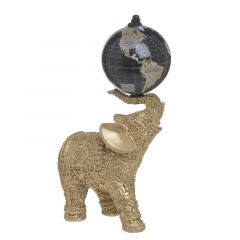 Inart Διακοσμητικός Ελέφαντας Με Υδρόγειο Polyresin Χρυσός/Μαύρος 12x7x19 Κωδικός: 3-70-874-0123