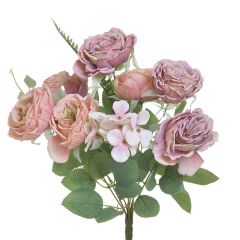Inart Τεχνητό Μπουκέτο Λουλουδιών Ροζ/Πράσινο 43 Εκ. Κωδικός: 3-85-505-0126