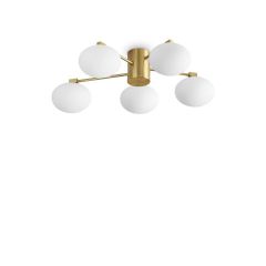 Ideal Lux Πεντάφωτο Φωτιστικό Οροφής Γυάλινο/Μεταλλικό Χρυσό Ø60 Εκ. Hermes Pl5