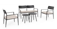 Bizzotto Gargano Charcoal Sofa Set5 W-Cush A 63.5a - 63.5b - 80h - 43h1 - 57h2 / B 130a - 63.5b - 80h - 43h1 - 57h2 / C Ø45a - 42h / C Ø50a - 45h