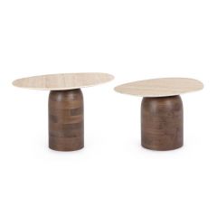 Bizzotto Yanisha Βοηθητικά Τραπέζια Κεραμικά/Mango Μπεζ/Καφέ Σετ 2 Τμχ 53x38x39