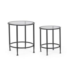 Bizzotto Zelena Βοηθητικά Τραπέζια Γυάλινα/Μεταλλικά Σετ 2 Τμχ Ø46x51