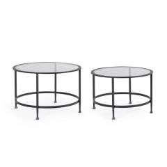 Bizzotto Zelena Βοηθητικά Τραπέζια Γυάλινα/Μεταλλικά Σετ 2 Τμχ Ø71x46