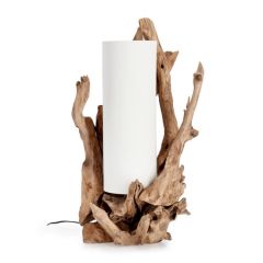 Bizzotto Ace Επιτραπέζιο Φωτιστικό Ξύλινο Teak Natural/Λευκό Ø55x30x80